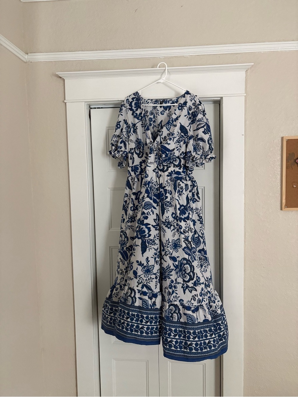 SHEIN White Midi Dress with Blue Floral Print
